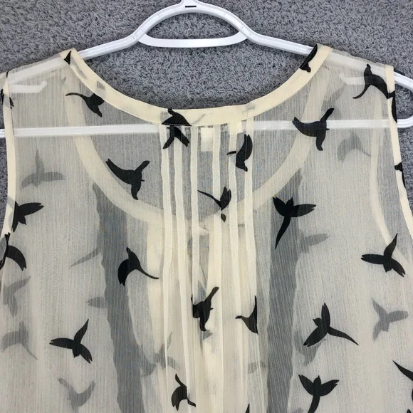 Tank Top Blouse Size XL Bird Print Sheer Lightweight Flowy - Picture 10 of 13